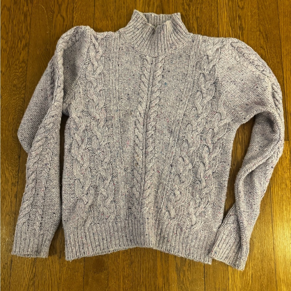 Cable Knit Turtleneck Sweater - Light Purple